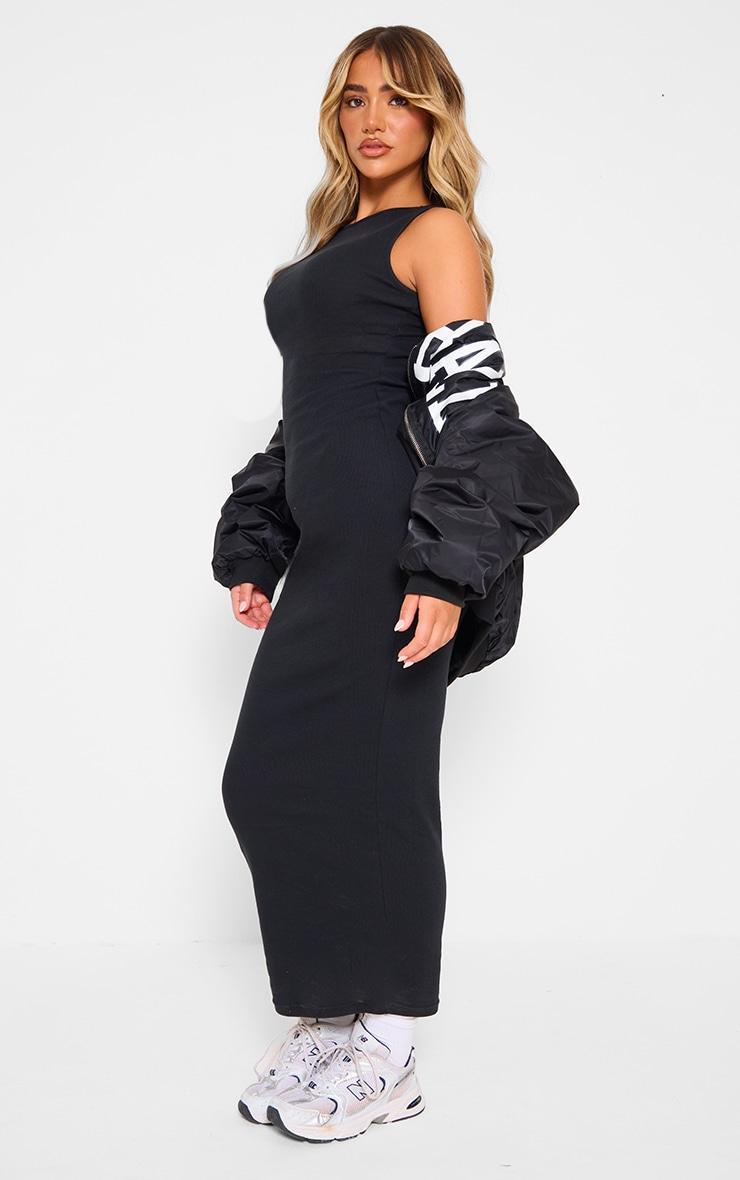 Black Rib Boat Neck Midaxi Dress Product Image