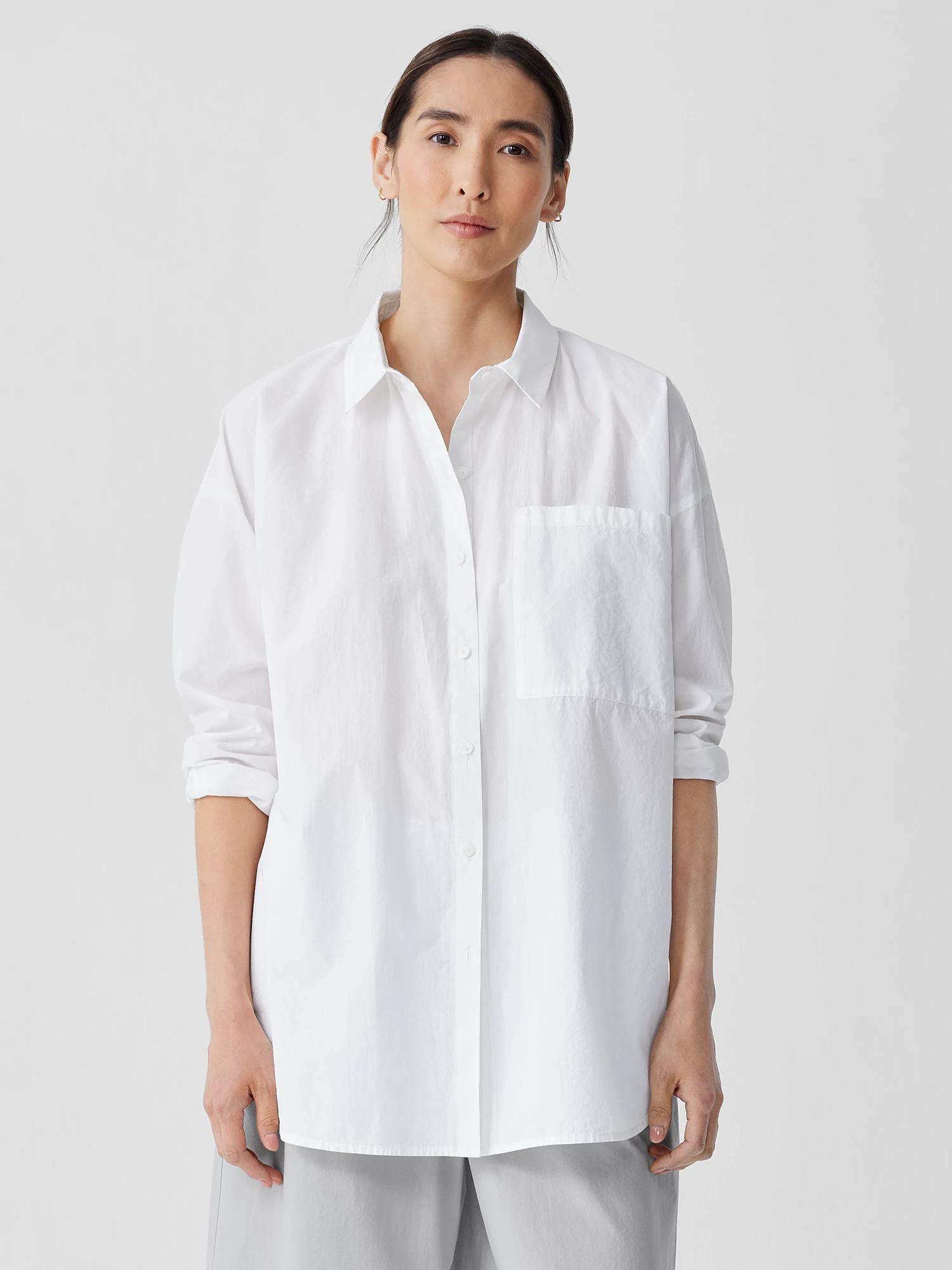 EILEEN FISHER Washed Organic Cotton Poplin Classic Collar Long Shirtfemale Product Image