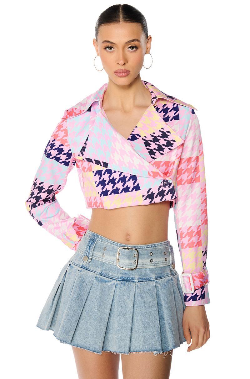 BLEEKER STREET HOUNDSTOOTH PRINT CROP BLAZER Product Image