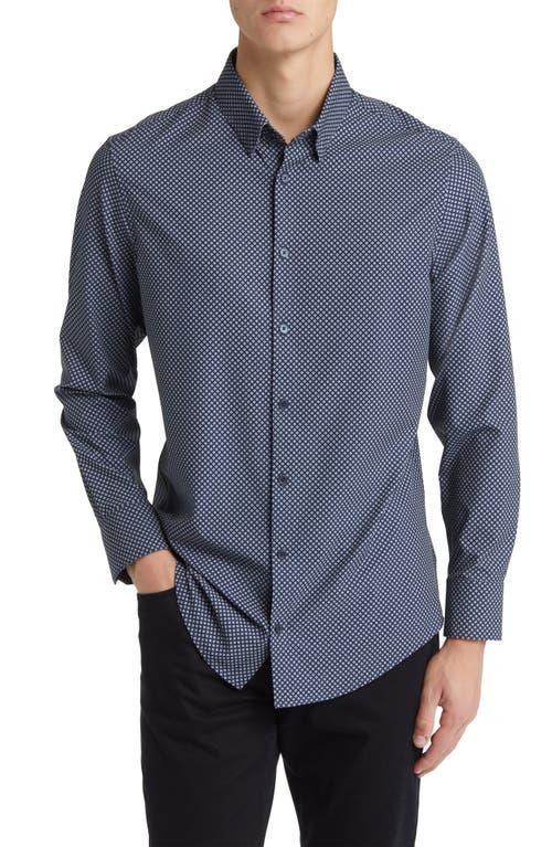 Mizzen+Main Leeward Trim Fit Navy Dash Geo Print Performance Button-Up Shirt Product Image