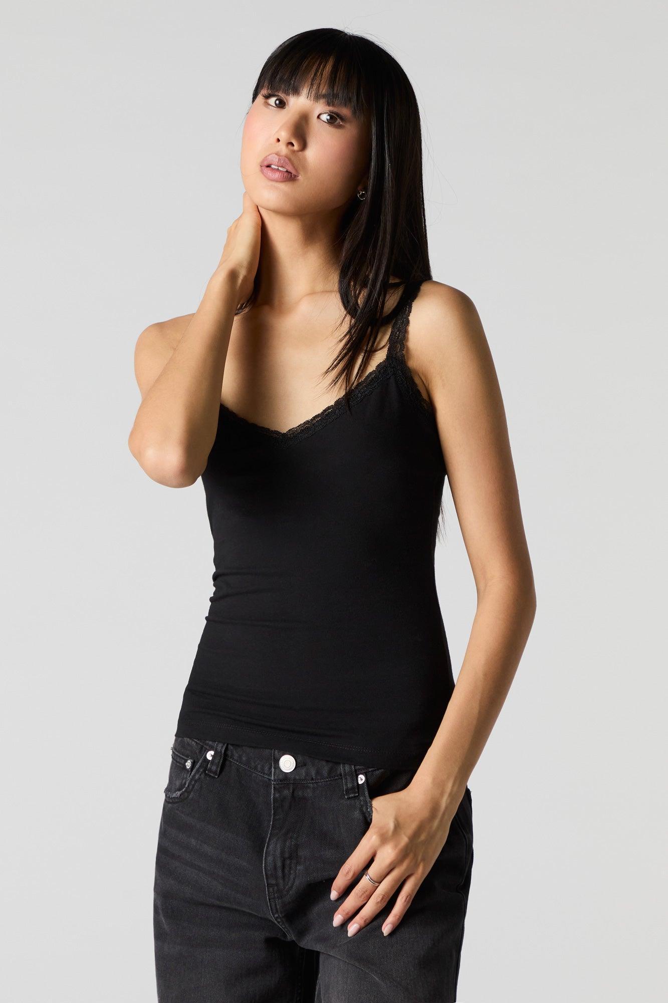 V-Neck Lace Trim Cami Female Product Image