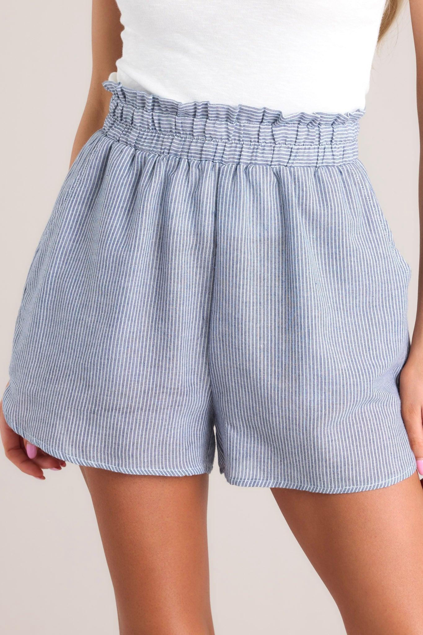 Dreams To Reality Dusty Blue Stripe Shorts Product Image