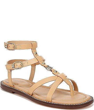 Sam Edelman Talya Leather Strappy Gladiator Logo Charm Stud Detail Thong Sandals Product Image