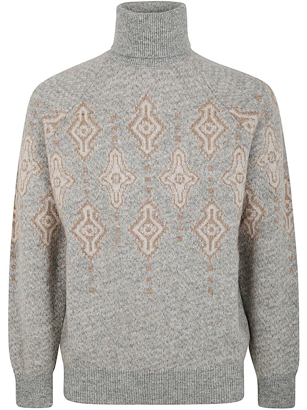 BRUNELLO CUCINELLI Patterned-intarsia Roll-neck Jumper In Grey Product Image