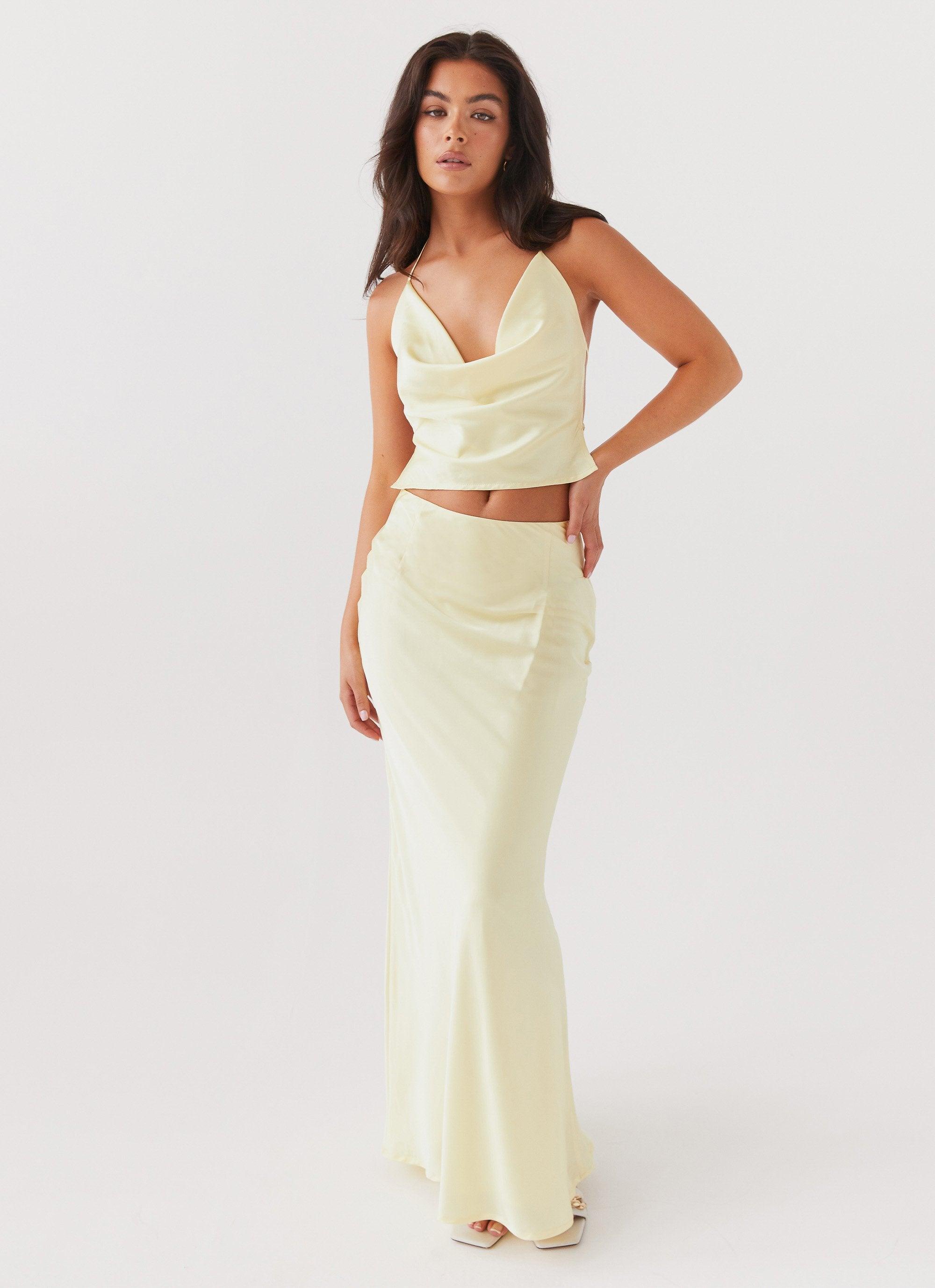 Ivanna Satin Maxi Skirt - Lemon Product Image