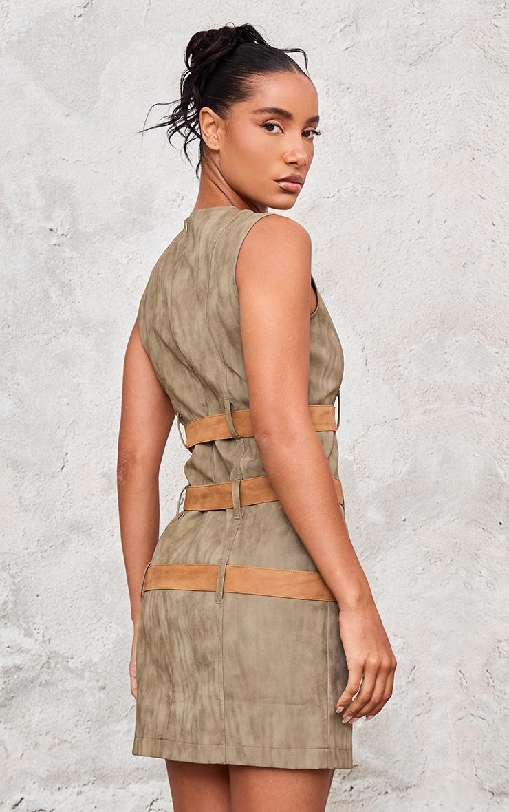 Khaki Faux Leather Belted Bodycon Dress Product Image