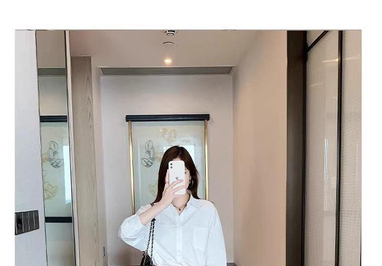 Drop Shoulder Lapel Collar Plain Oversized Shirt Product Image