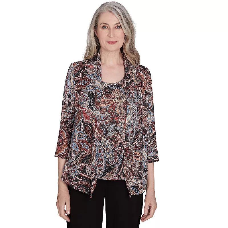 Petite Alfred Dunner Metallic Paisley Two-in-One Top, Womens Product Image