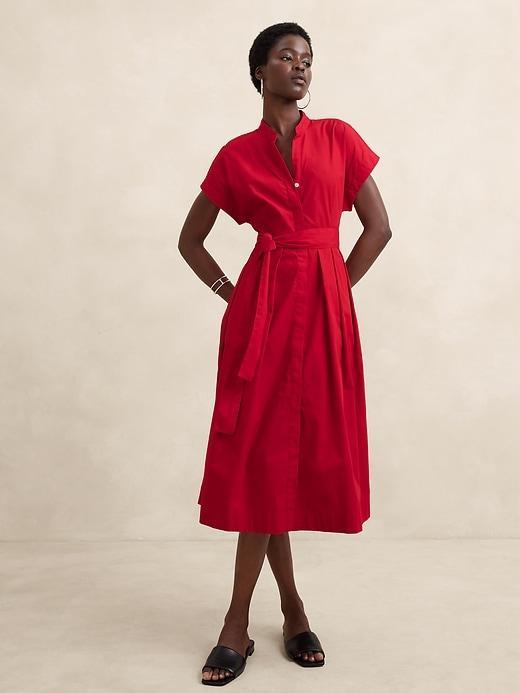 Poplin Tie-Waist Midi Dress Product Image