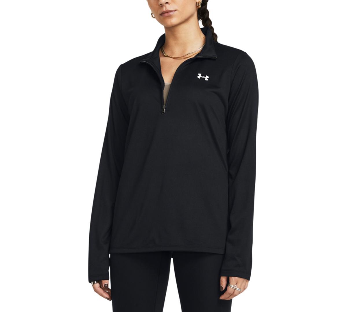 Under Armour Womens Solid Tech Half-Zip Logo Top - Black / Product Image