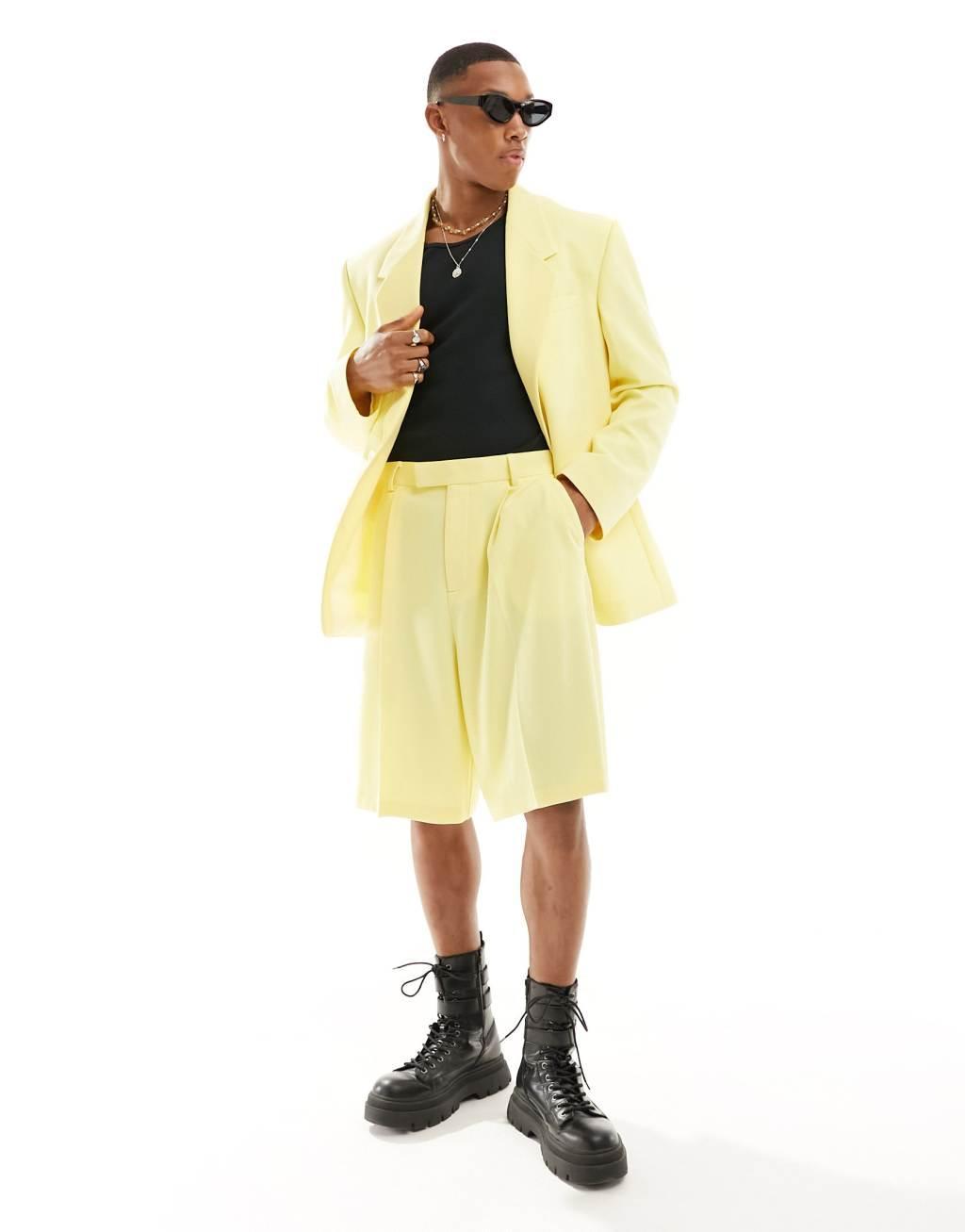 ASOS DESIGN bermuda suit shorts in bright yellow crepe Product Image