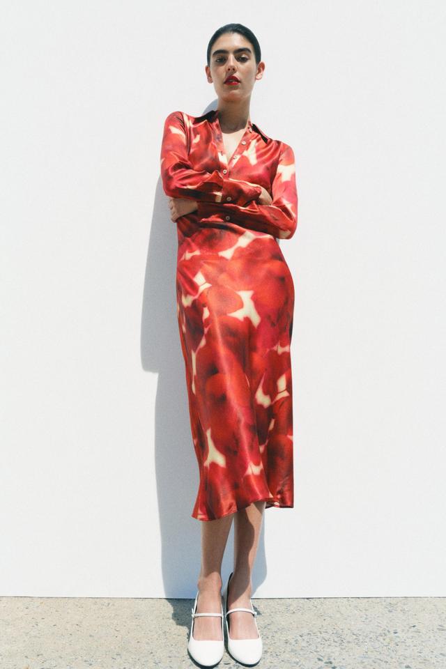 PRINTED SATIN EFFECT DRESS ZW COLLECTION Product Image