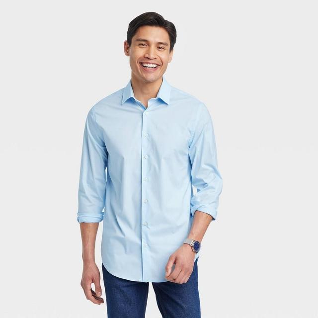 Mens Performance Long Sleeve Button-Down Dress Shirt - Goodfellow & Co Blue L Product Image