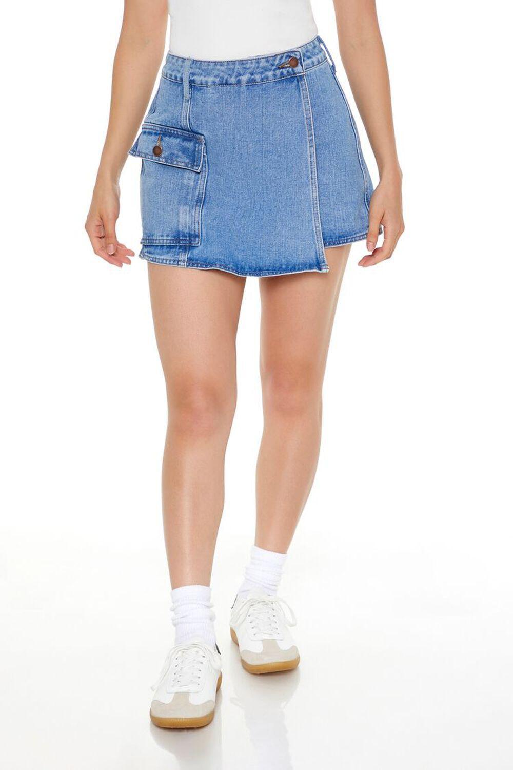 Denim Mock Wrap Mini Skort | Forever 21 Product Image