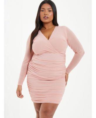 Plus Size Mesh Wrap Ruched Dress Product Image