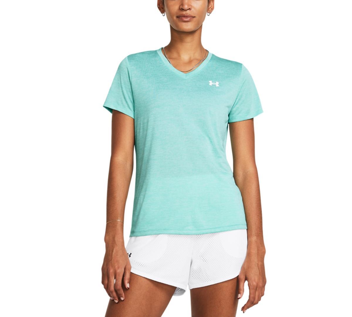 Under Armour Womens Twist Tech V-Neck Short-Sleeve Top - Rebel Pink / Product Image