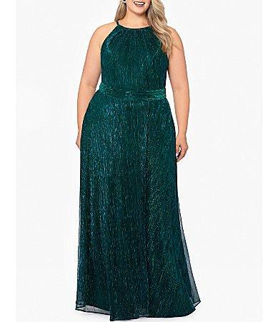 Betsy & Adam Metallic Crinkle A-Line Gown Product Image