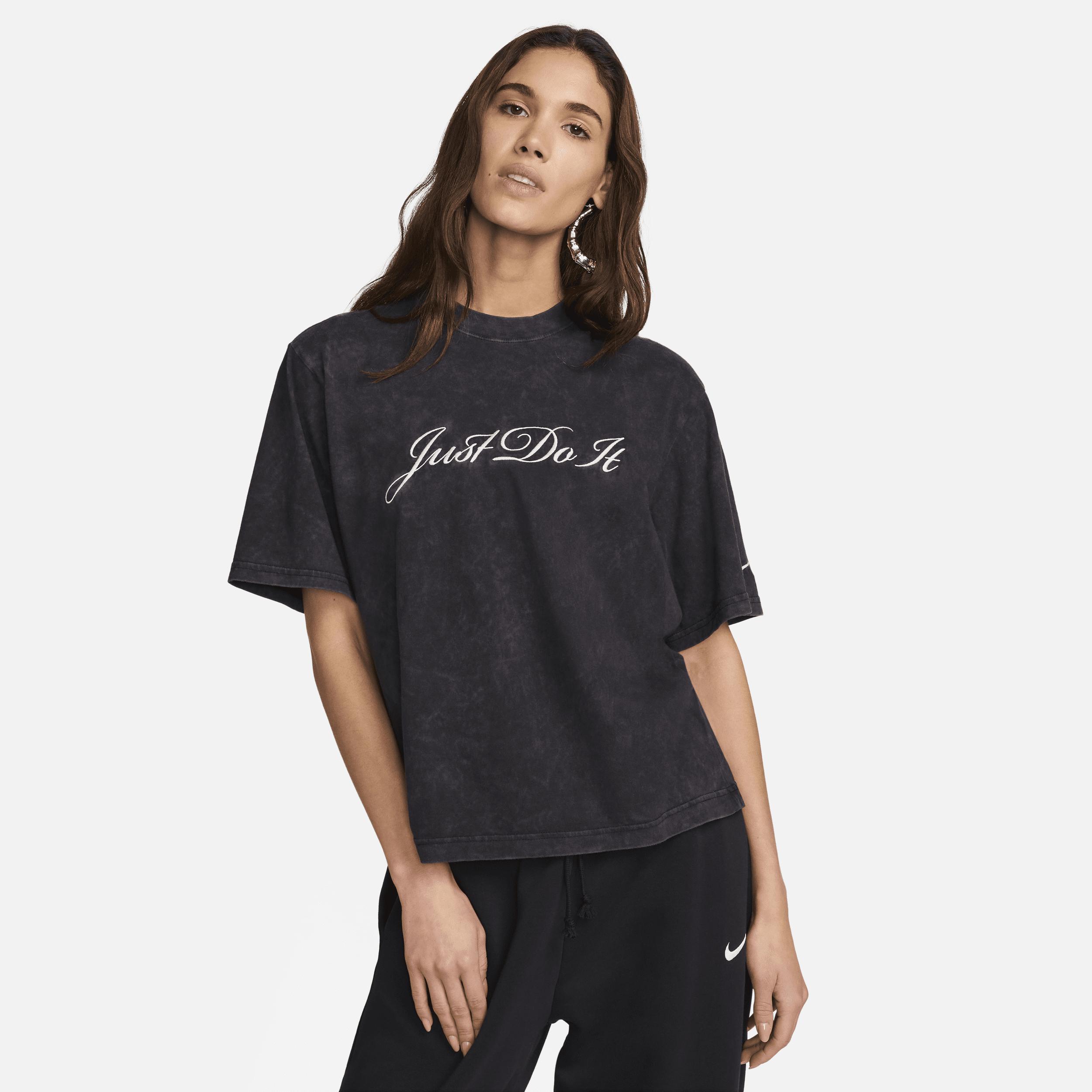 Nike Womens Sportswear Cotton Crewneck Short-Sleeve T-Shirt - Black Product Image