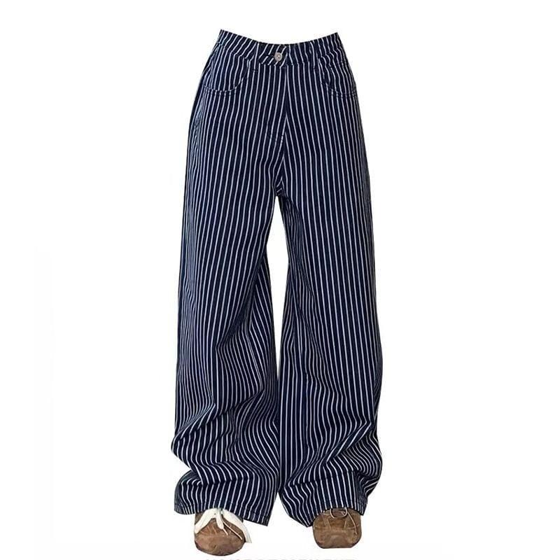 Mid Waist Striped Wide Leg Jeans Product Image