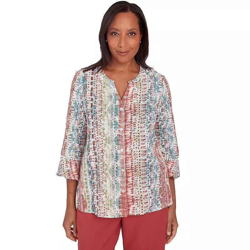 Petite Alfred Dunner Button Down Vertical Stripe Top, Womens Product Image