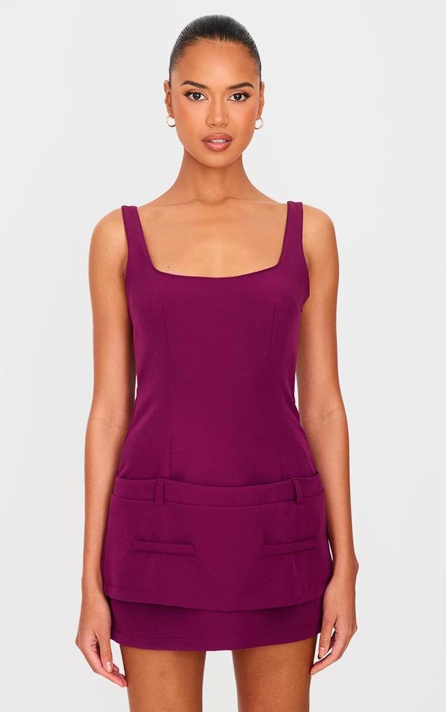 Burgundy Panel Belted Mini Dress Product Image