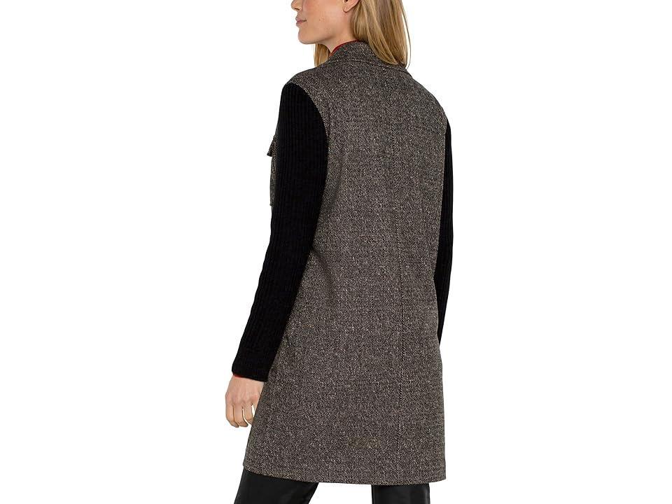 Liverpool Los Angeles Coatigan with Sweater Sleeves Herringbone Knit (Black Tan Herringbone) Women's Vest Product Image