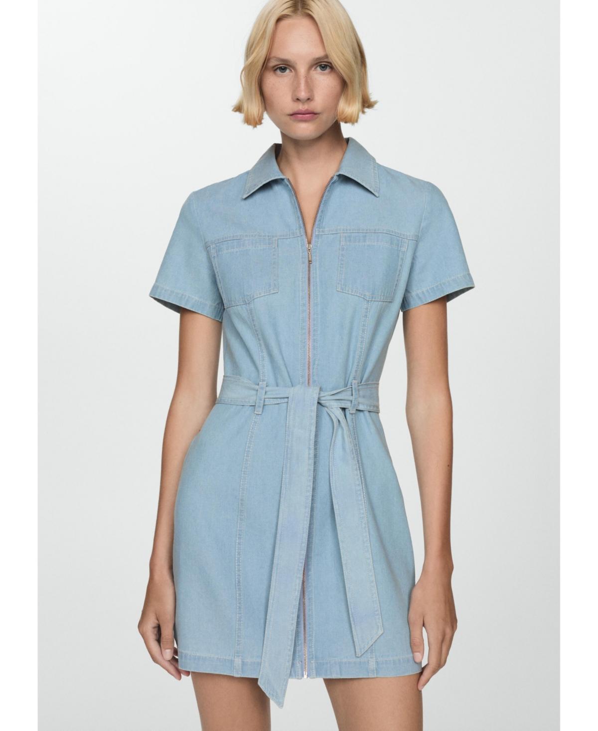 Mango Womens Belted Denim Dress Product Image