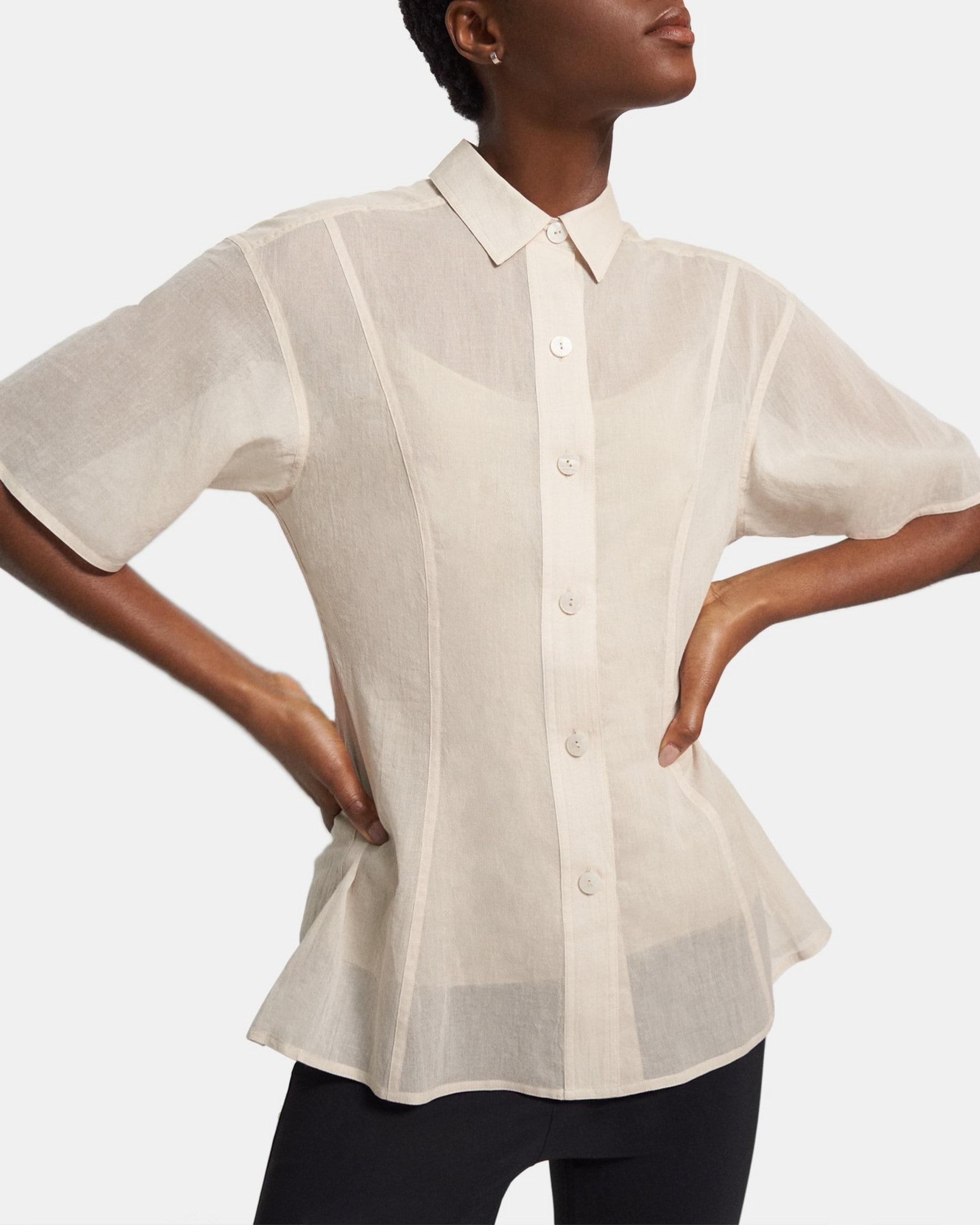 Smocked Short-Sleeve Shirt in Organic Cotton Product Image