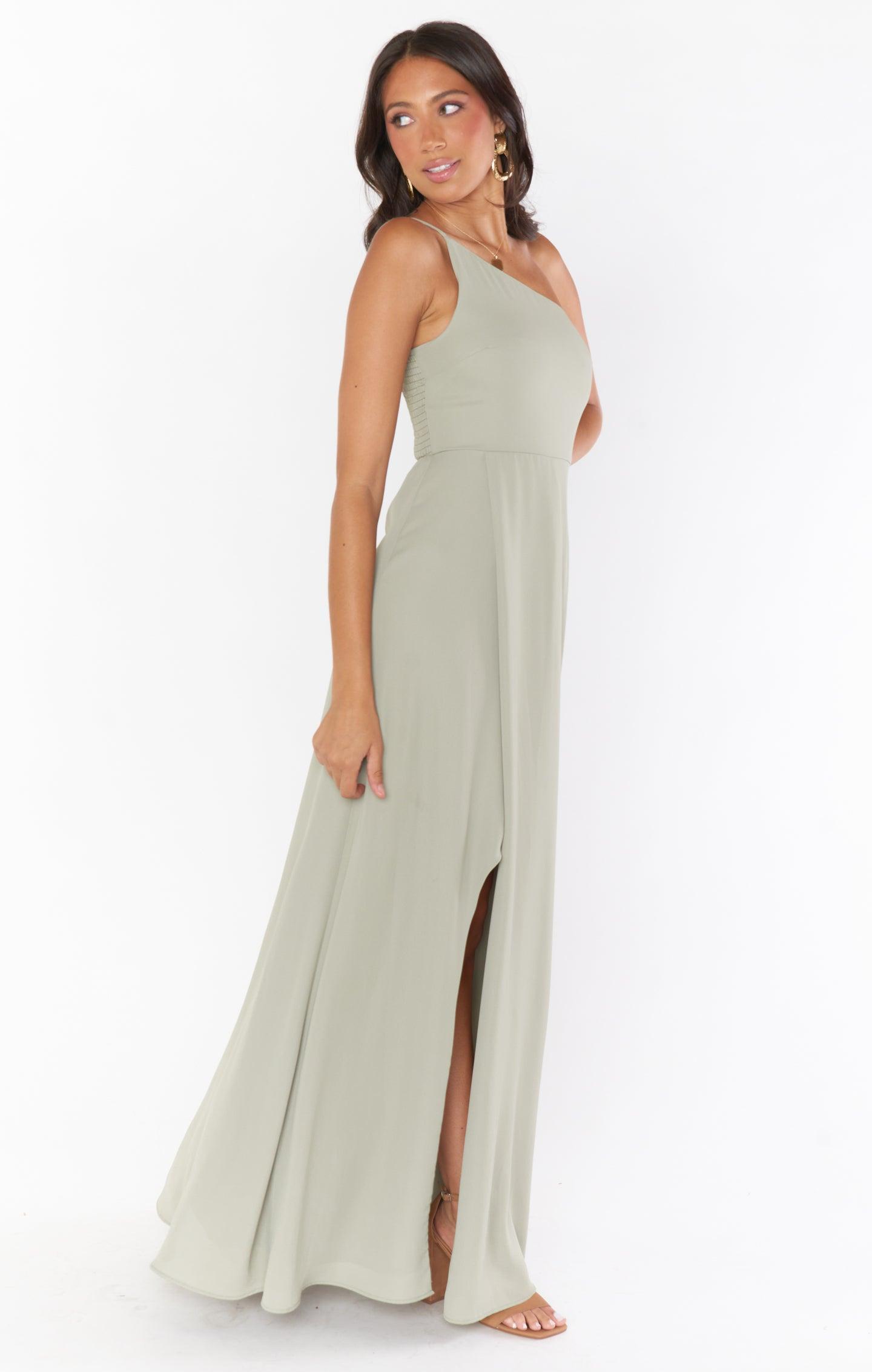 Shannon One Shoulder Dress ~ Moss Green Crisp Product Image