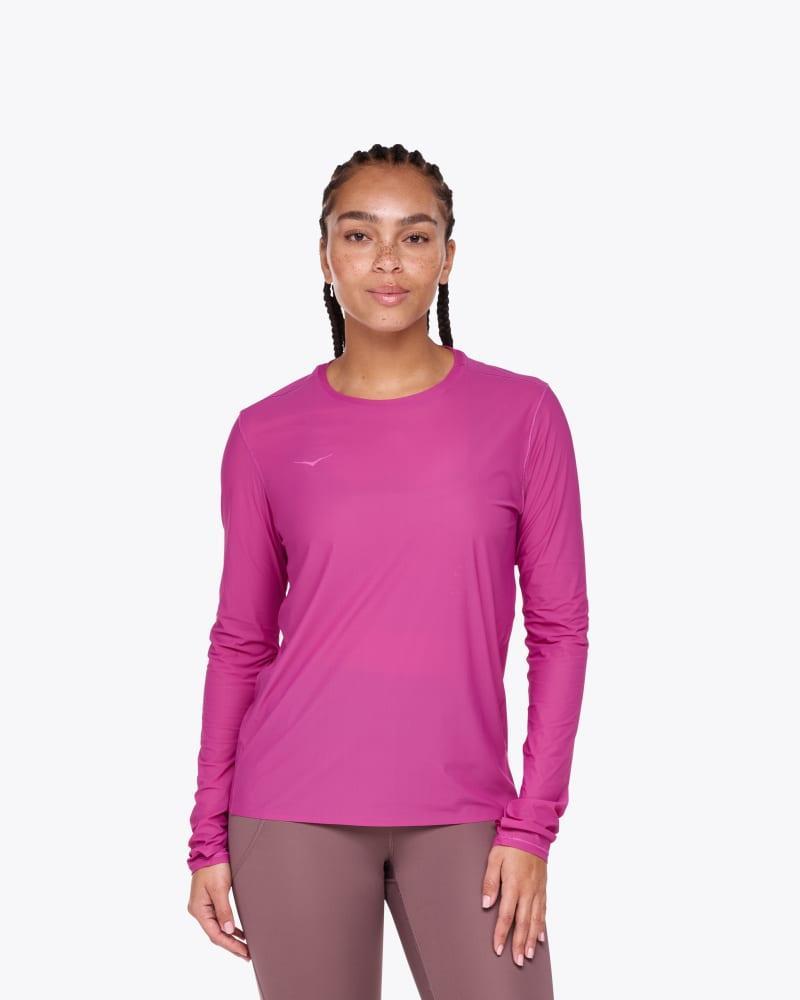 HOKA Womens Airolite Run Long Sleeve Shirt in Black, Size Small Product Image