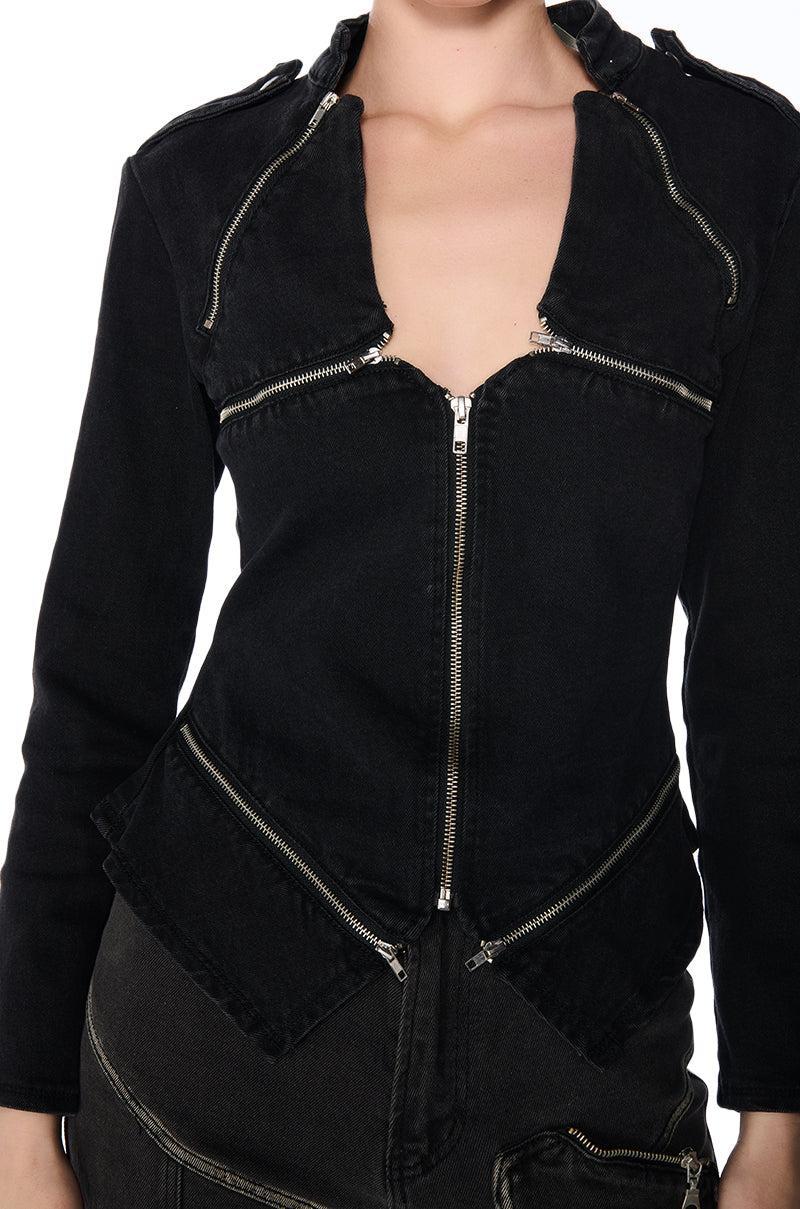 THE LYDIA ZIP UP DENIM JACKET TOP Product Image