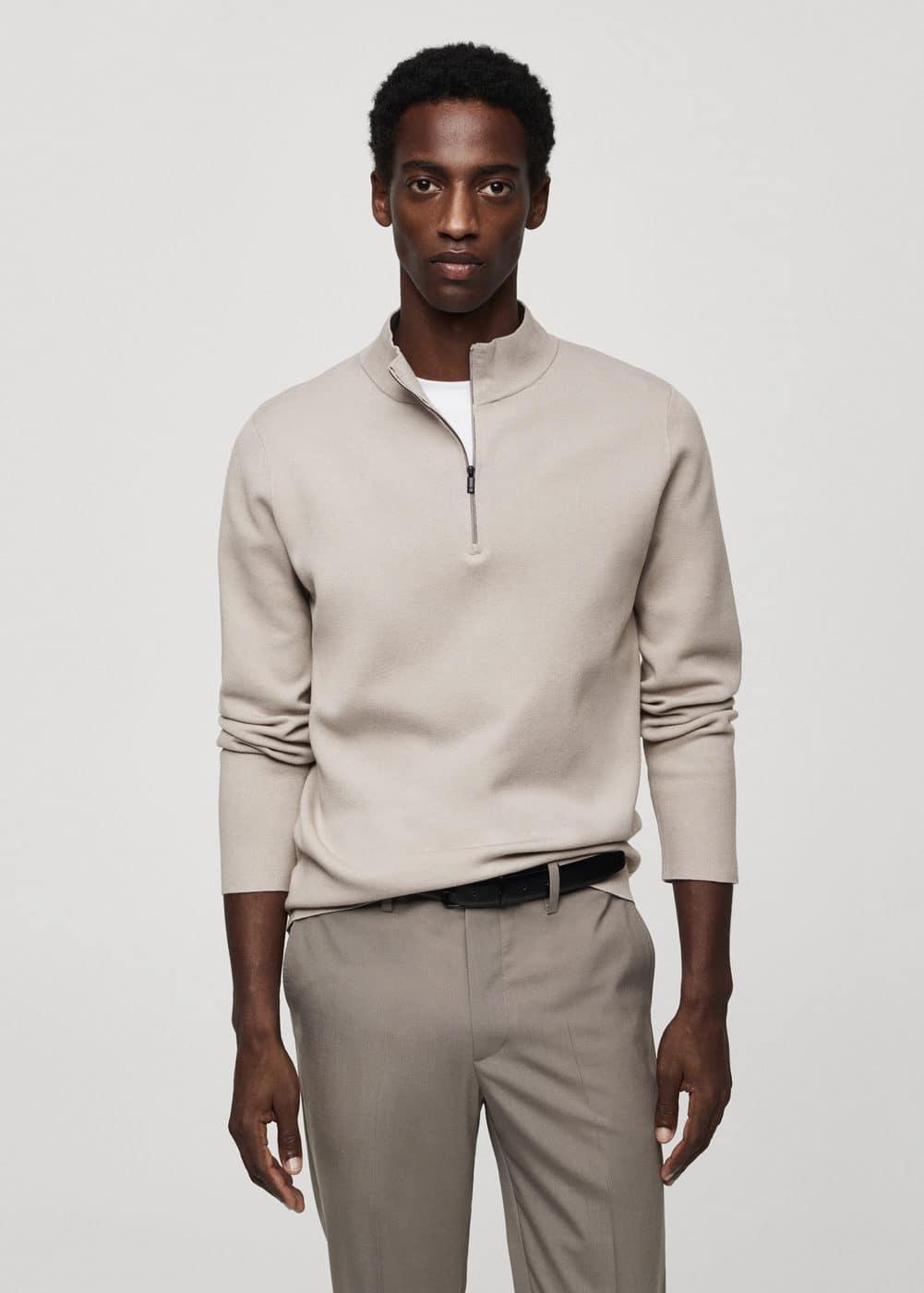 MANGO MAN - Zipped high collar sweater ice greyMen Product Image