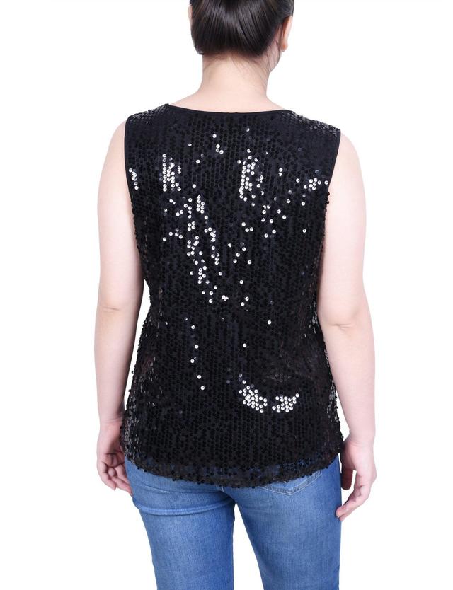 Sleeveless Sequined Tank Top With Combo Banding - Petite Product Image