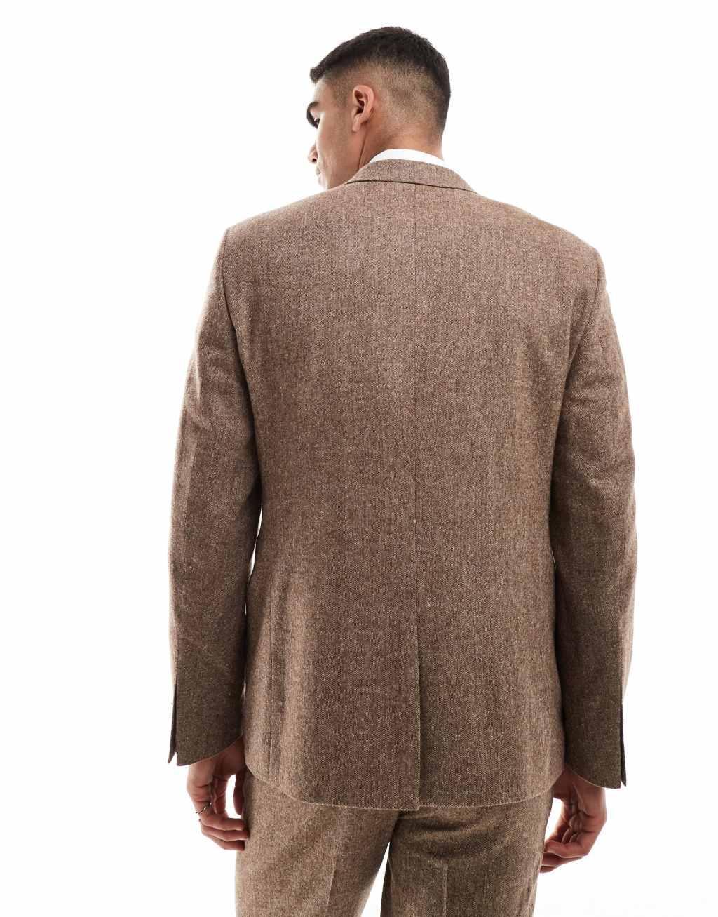 ASOS DESIGN slim wool blend suit jacket in brown Product Image