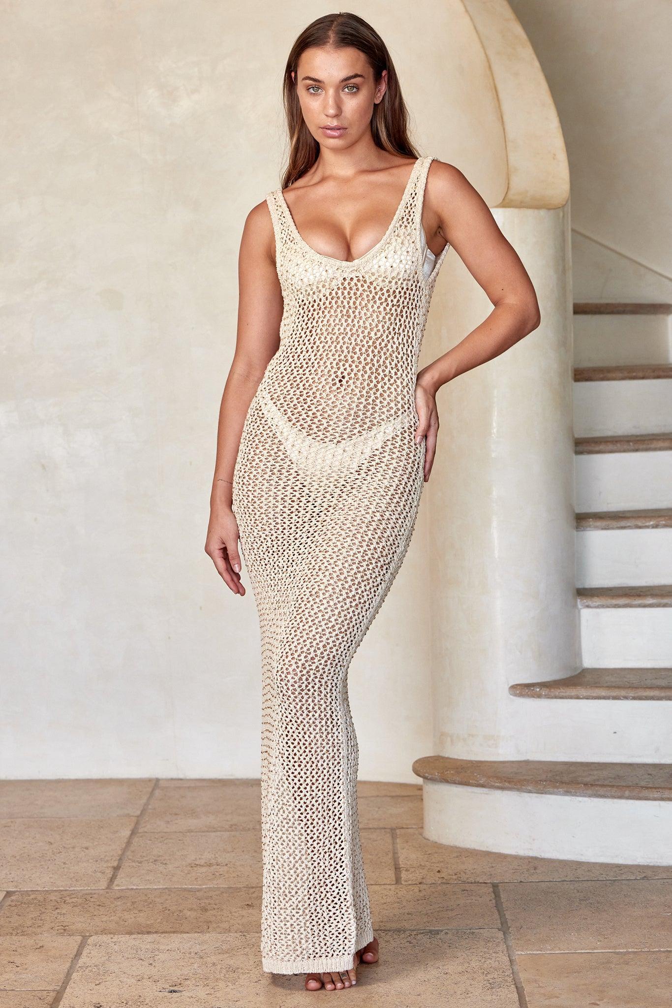 Hamptons Dress - Champagne Diamond Crochet Product Image