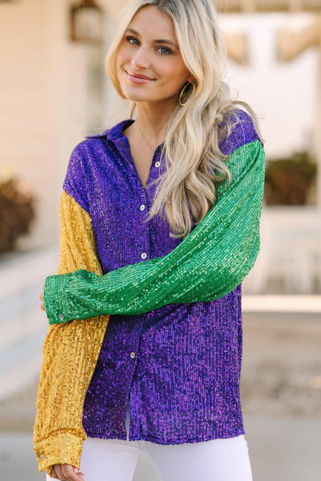 Let The Good Times Roll Purple Sequin Blouse Female Product Image