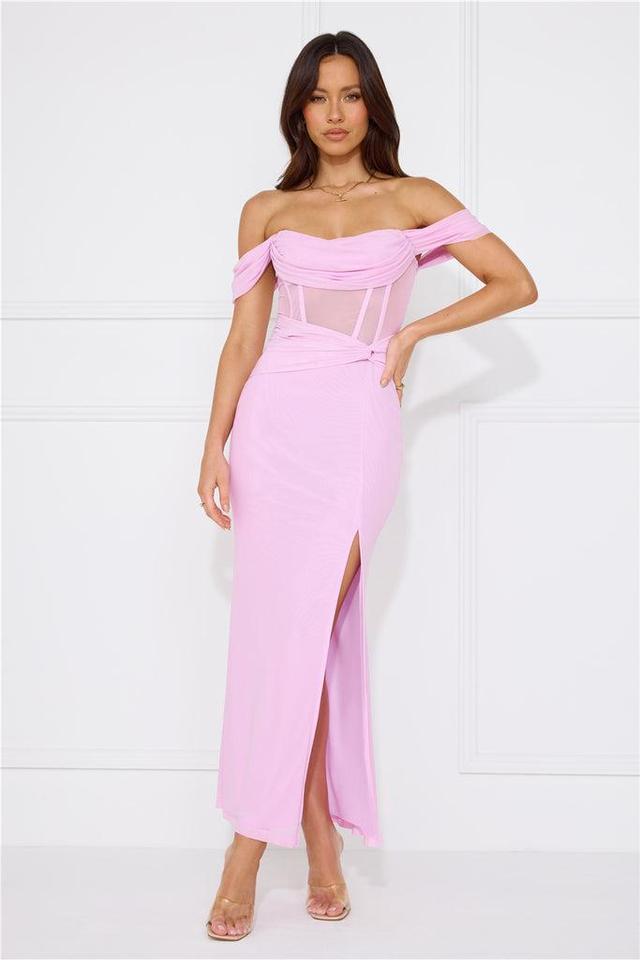 Evening Of Class Off Shoulder Mesh Maxi Dress Lilac Product Image