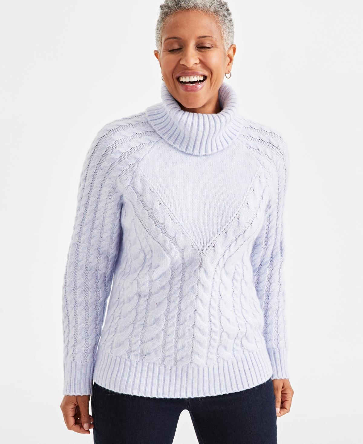 Style & Co Womens Lurex Cable-Knit Turtleneck Sweater, Created for Macys Product Image