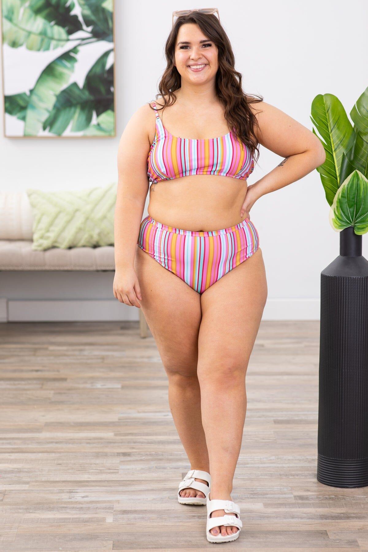 Pink Multicolor Stripe Two Piece Swimsuit Product Image