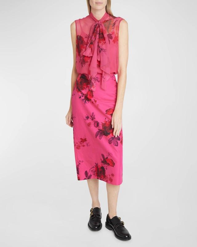 Floral-print Midi Pencil Skirt In Pink Product Image