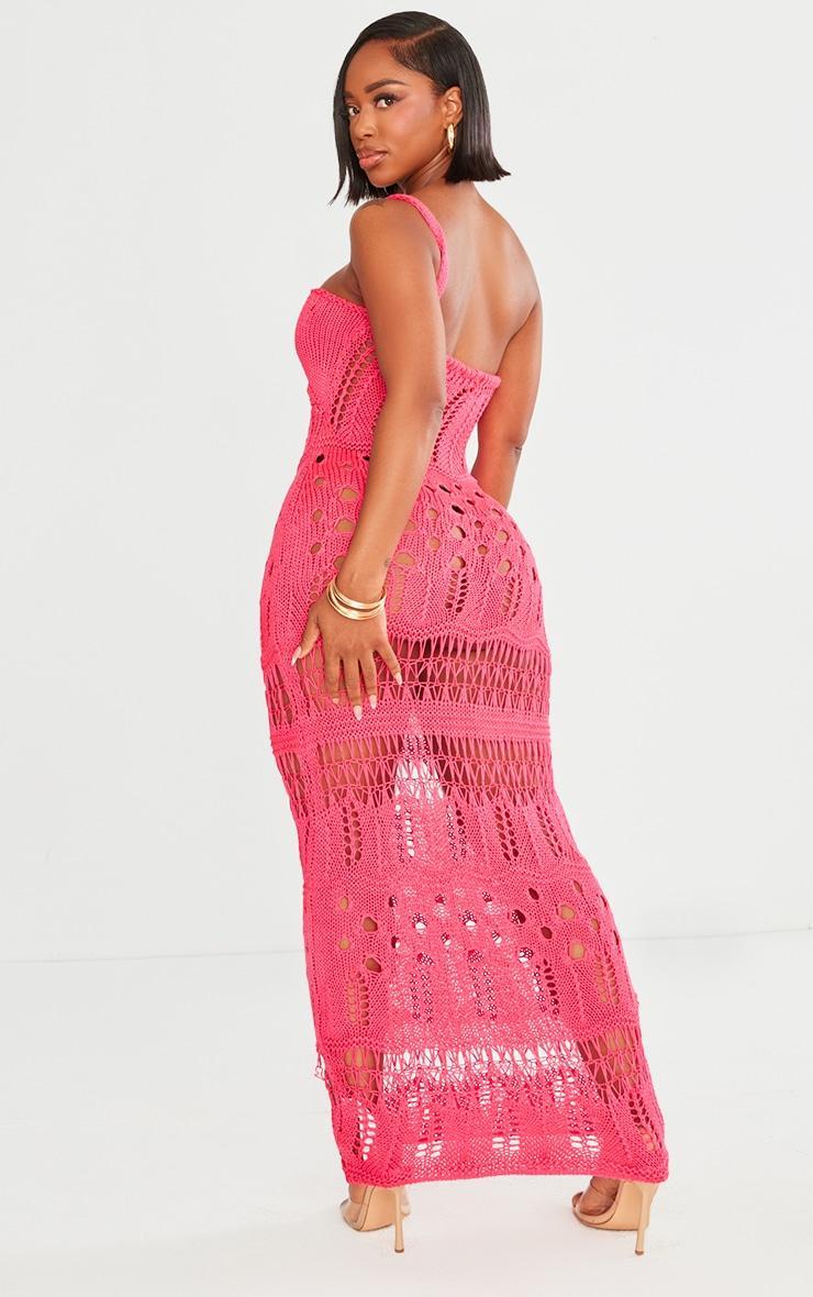 Shape Hot Pink Knit Asymmetric Cut Out Maxi Dress Product Image