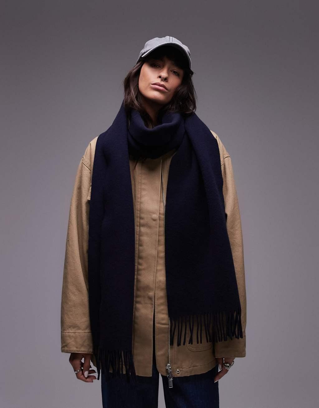 ARKET wool scarf with fringe in blue Product Image