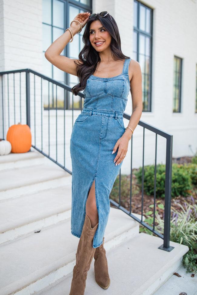 Dedicated To You Medium Wash Denim Midi Dress Product Image