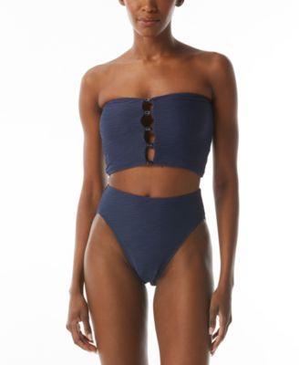 Carmen Marc Valvo Womens Textured High-Waisted Bikini Bottoms Womens Swimsuit Product Image