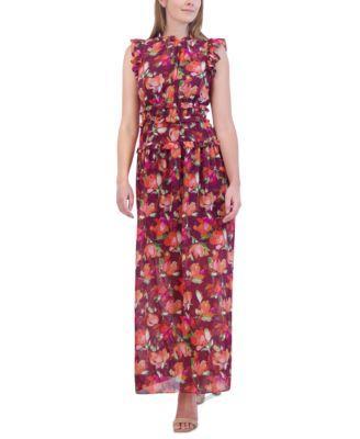 Women's Ruffled Floral Chiffon Maxi Dress Product Image