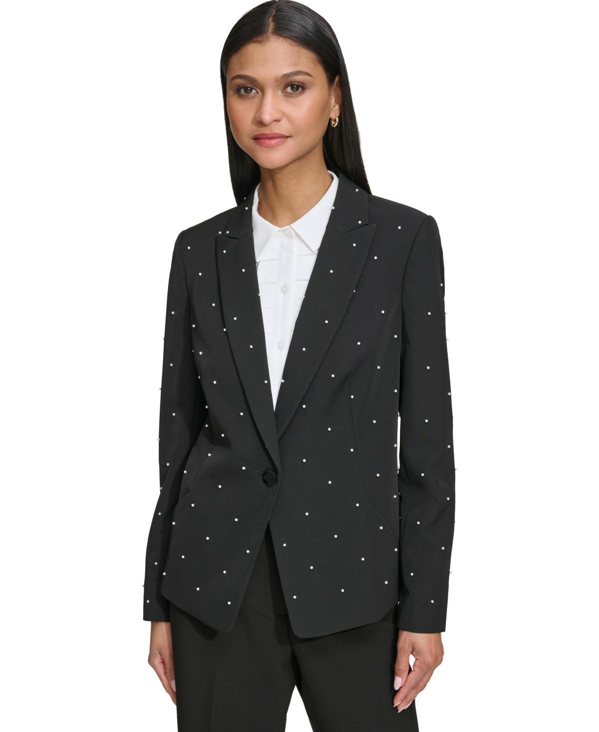 Karl Lagerfeld Womens Bead-Embellished Single-Button Blazer Product Image