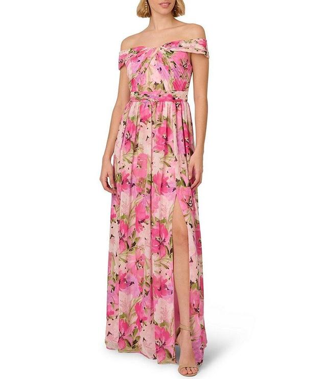 Adrianna Papell Chiffon Floral Off-The-Shoulder Cap Sleeve Dress Product Image