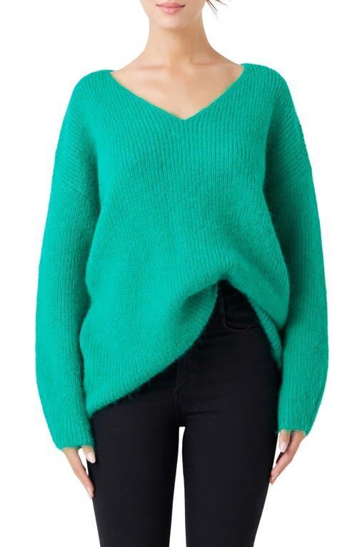 Endless Rose Fuzzy V-Neck Rib Sweater Product Image