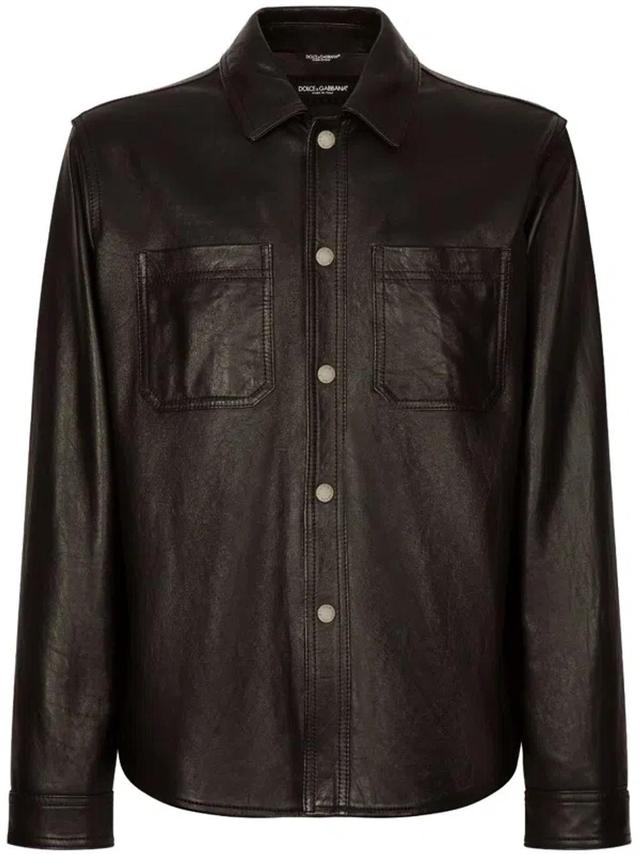 Button-up Leather Shirt In Black Product Image