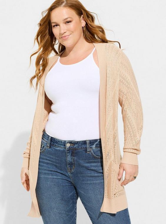 Pointelle Cardigan Open Front Sweater Product Image